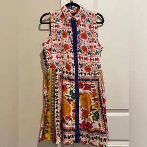 Sleeveless Woven Multi Print Shirt Dress,  US 4